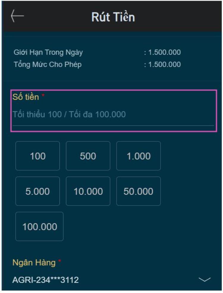 Điền số tiền cần rút